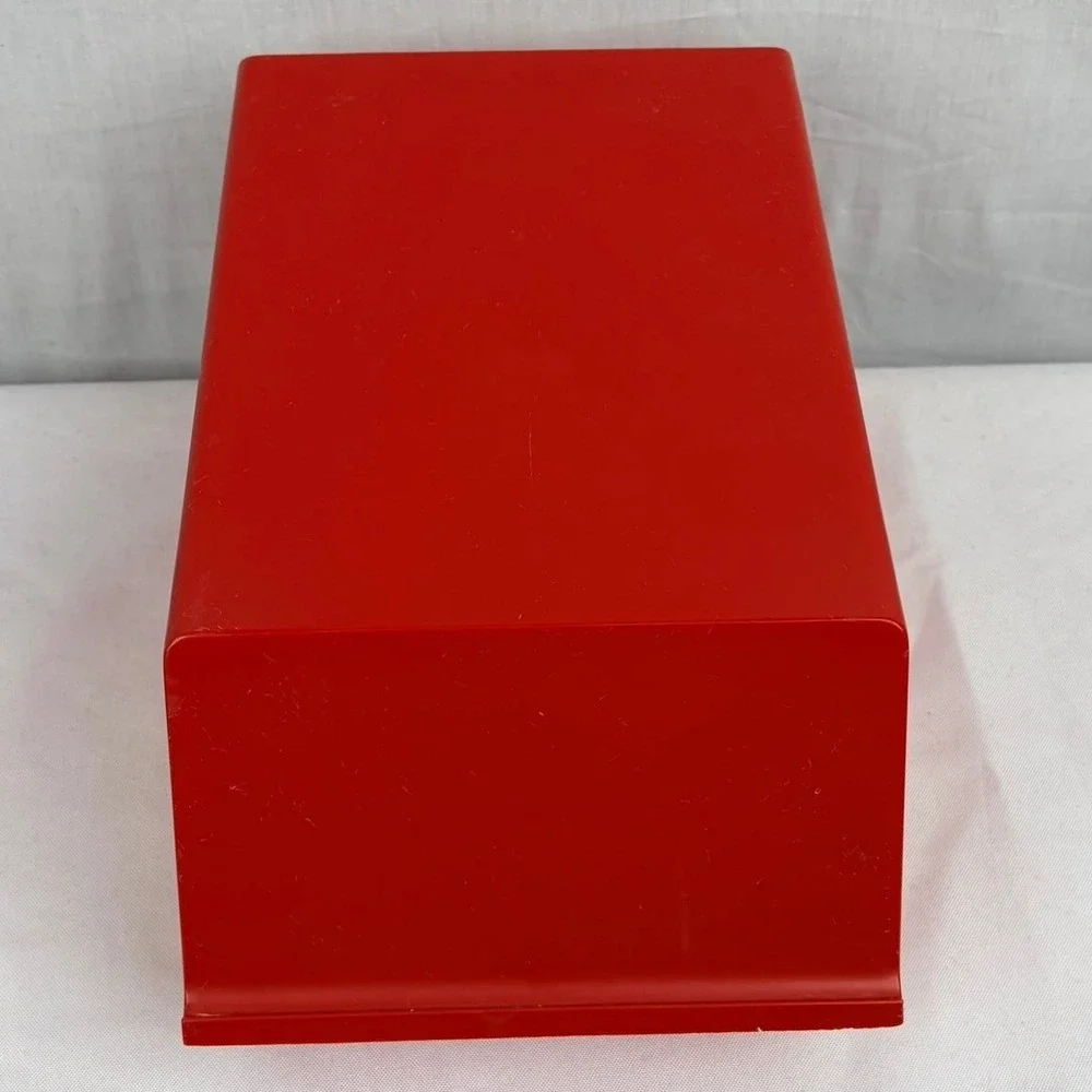 Vintage Red Plastic Flip Top Index Card Recipe Box Organizer Case MCM Style